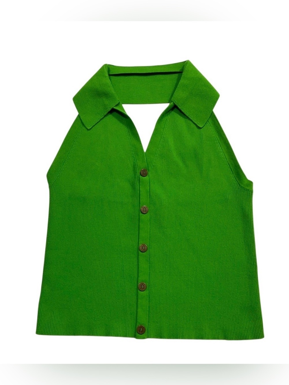 Tommy Hilfiger Womens Green Ribbed Polo Halter Sleeveless Sweater Large